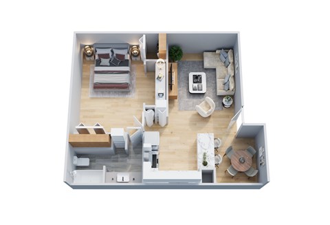 Floor plan for 1 bed, 1 bath, 642 sqft